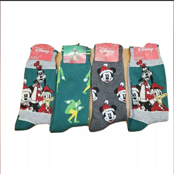 Christmas Disney Mickey Elf Mens Socks Lot of 4 - Picture 1 of 10